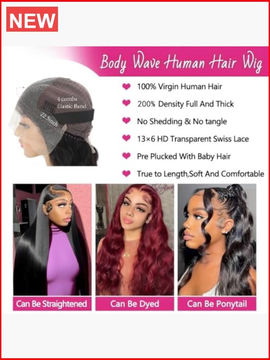 200% Density Body Wave Human Hair Lace Front Wig - Pre-Plucked Glueless